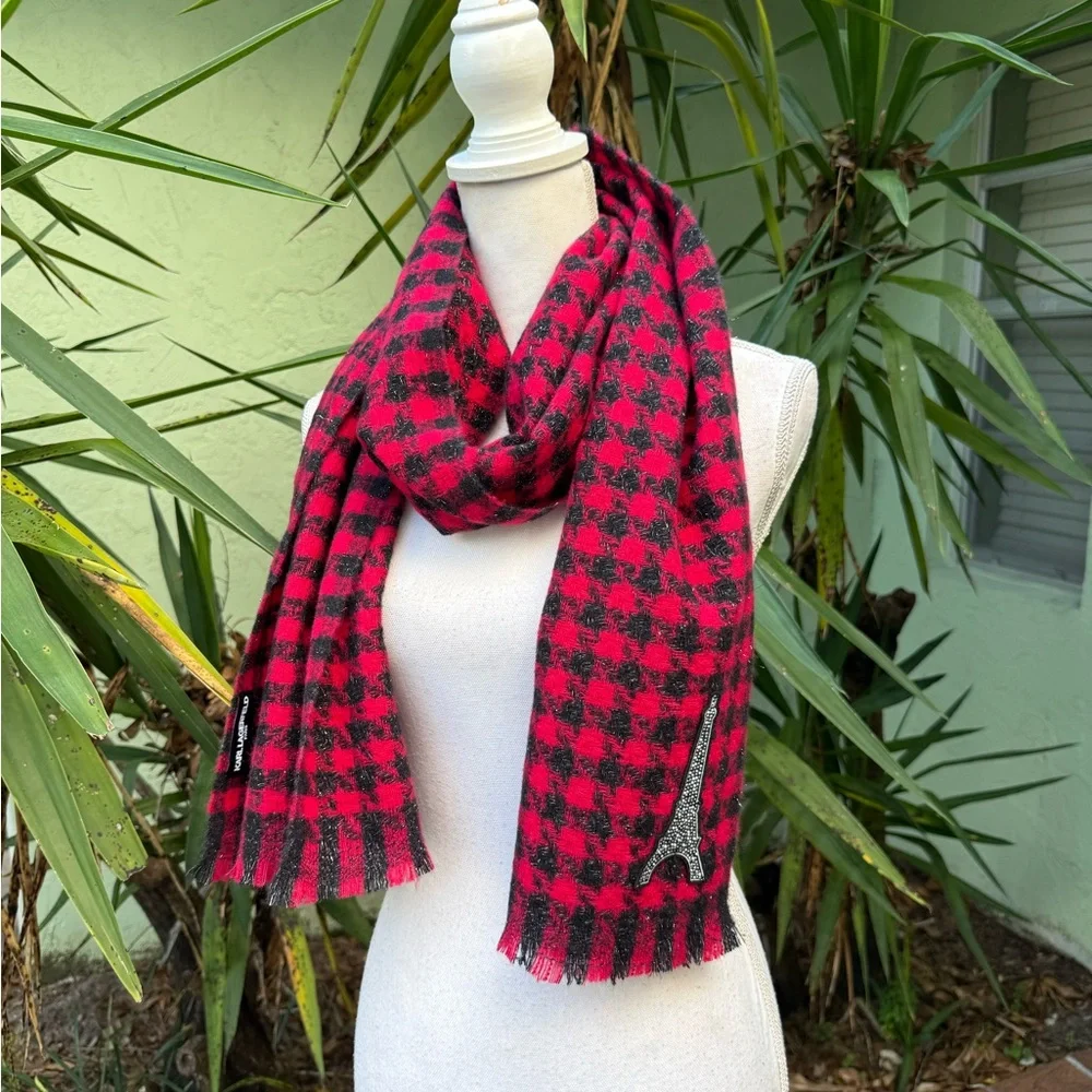 Red and Black Plaid Karl Lagerfeld Scarf